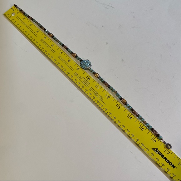 Dichroic glass pendant with multicolored glass beaded necklace 17”, clasp unique - Picture 2 of 5